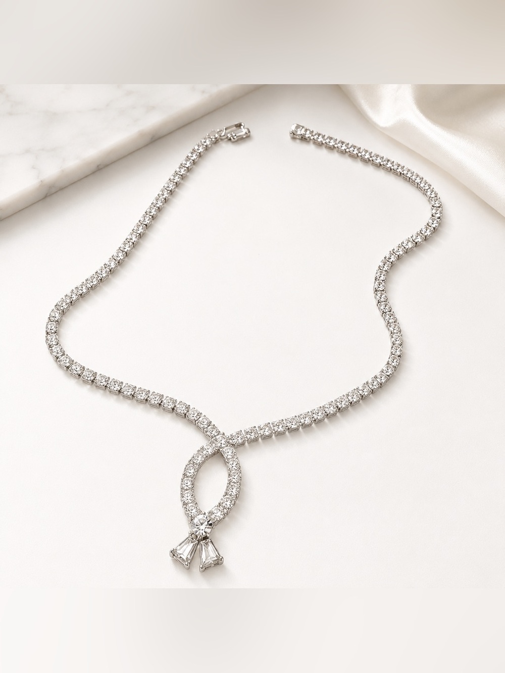 Vintage Rhinestone Lariat Necklace Crystal Y Drop Formal Statement Jewelry Brida
